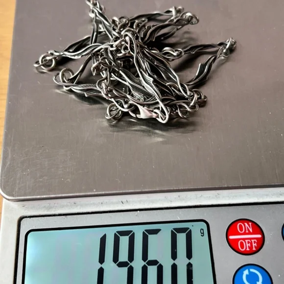 ANTIQUE VINTAGE LONG 925 STERLING SILVER NECKLACE CHAIN LEAVES DESIGN ORNATE